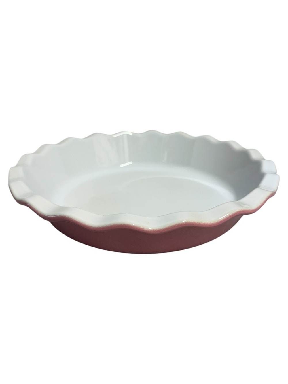 Emile Henry Pink and White Ruffled Pie Dish